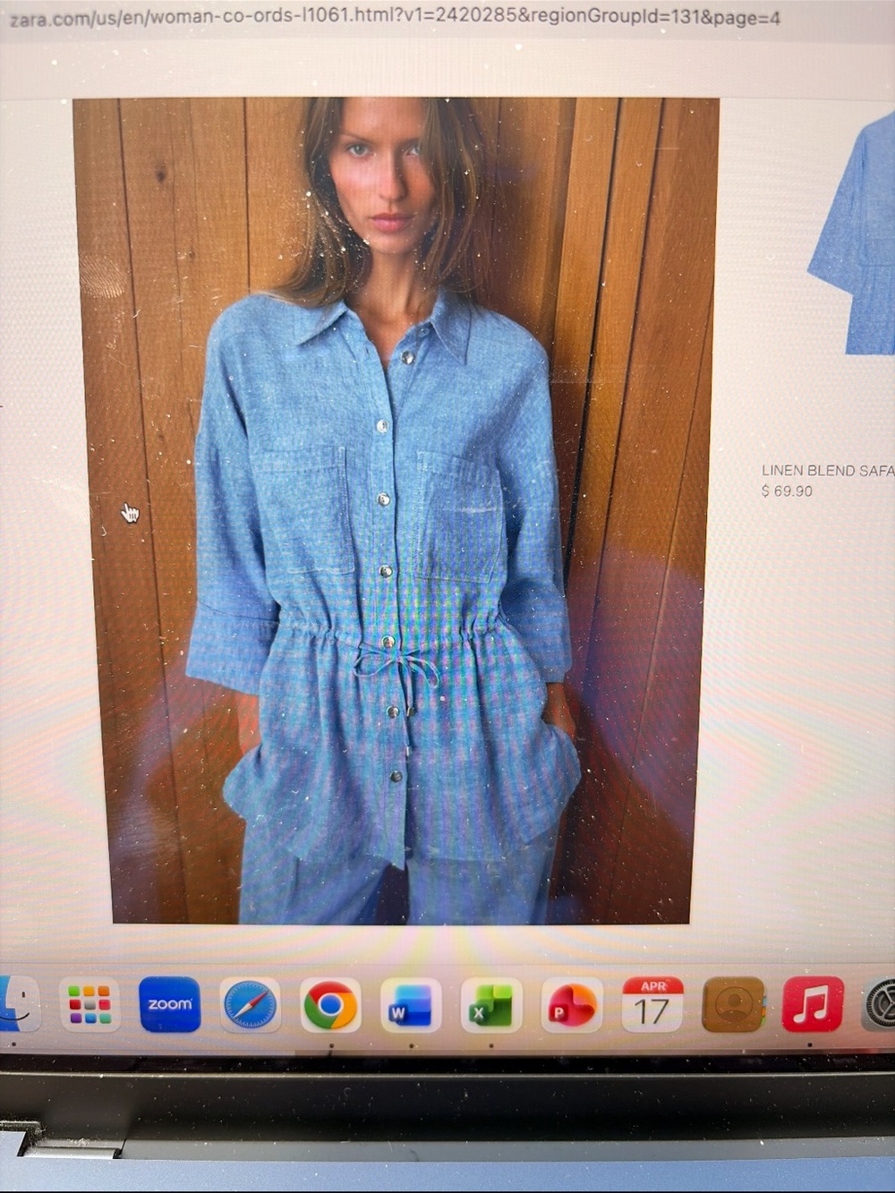 Light Blue Drawstring Linen Shirt - Picture 2 of 2
